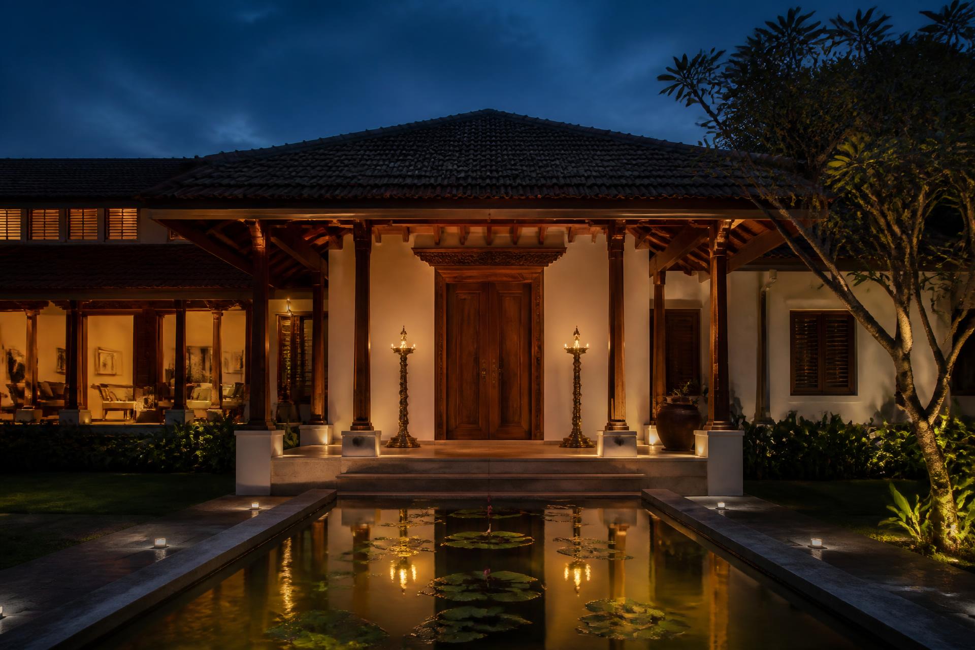 Elite waterfront villa at dusk — Madvil Groups